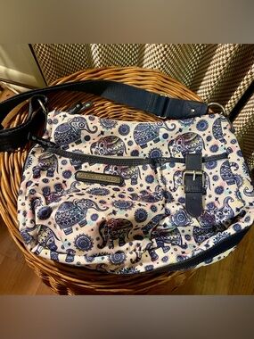 Lily Bloom Elephant Print Canvas Satchel Bag
